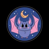 A cartoon bat with a moon in the background vector