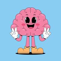 A cartoon brain with two hands and a peace sign vector