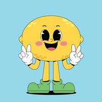 A cartoon lemon character with two fingers up vector