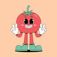 A cartoon tomato character with two hands up vector