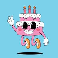 A cartoon cake with a happy face and two candles vector