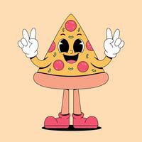 A cartoon pizza character with two hands up vector