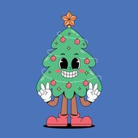 A cartoon christmas tree with a smile on its face vector