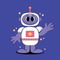 Cartoon robot waving with stars in the background vector