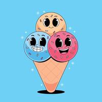 Three ice cream cones with faces and eyes vector