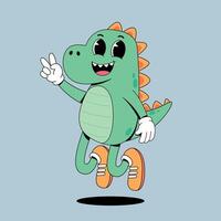 A cartoon dinosaur running with his hands up vector