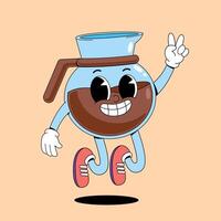 Coffee maker character with arms up and legs spread vector