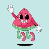 Watermelon character jumping with hands up vector