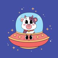 Cow in a spaceship with stars and stars vector