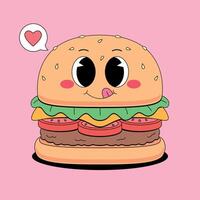 A cartoon hamburger with a speech bubble vector