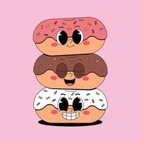 Three donuts with different colors and faces vector