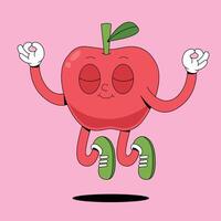 An apple character with arms and legs in the air vector