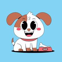 A cartoon dog with a bone and a bowl vector