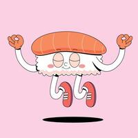 A cartoon sushi character jumping up and down vector