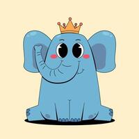 A cartoon elephant with a crown on its head vector