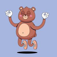 A cartoon bear jumping up and down with his hands up vector