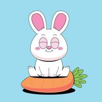 A cartoon rabbit sitting on top of a carrot vector