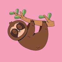 A cartoon sloth hanging on a tree branch vector