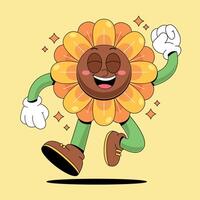 A cartoon sunflower character running and smiling vector