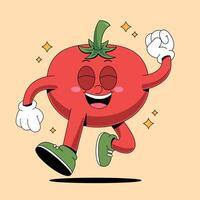 A cartoon tomato character running and smiling vector