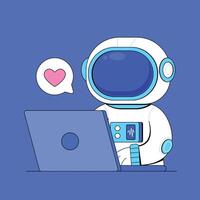 An astronaut is using a laptop computer with a heart vector