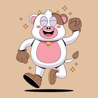 Cartoon cow running with a big smile on its face vector