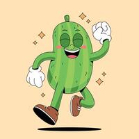 A cartoon green pickle running and smiling vector