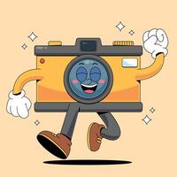 A cartoon camera character running with a smile on his face vector