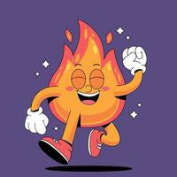 A cartoon fire character running and smiling vector
