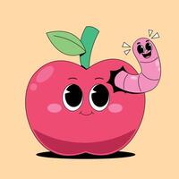 An apple with a worm on it vector