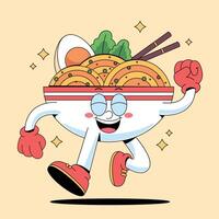 Cartoon character of ramen noodles running with chopsticks vector