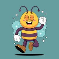 Cartoon bee running with hands up vector