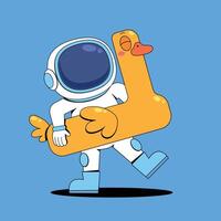 An astronaut holding a duck in his arms vector