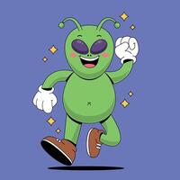 An alien character running with his hands up vector