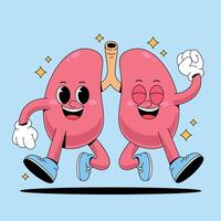 Cartoon lungs with happy faces and one is holding a cigarette vector