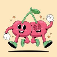 Two cherries are running together with their arms outstretched vector
