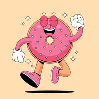 A cartoon donut character running with sunglasses on vector