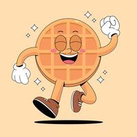 Cartoon waffle character running with arms outstretched vector