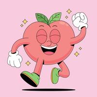 A cartoon apple character running and smiling vector
