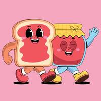 Two cartoon characters are holding hands and running vector