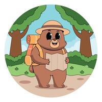 A cartoon bear holding a map and reading it vector