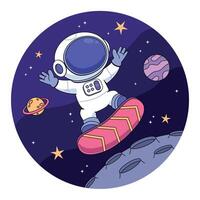 An astronaut riding a skateboard in space vector
