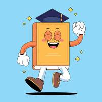 A cartoon book character running with a graduation cap on vector