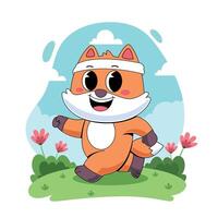 A cartoon fox running with flowers in the background vector