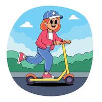 Cartoon girl riding a scooter vector