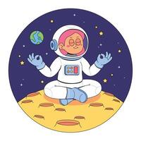 An astronaut sitting on the moon with his hands in the air vector