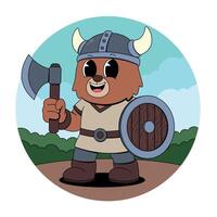 A cartoon bear with an axe and shield vector