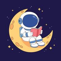 Astronaut reading book on the moon vector