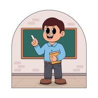 A cartoon teacher standing in front of a blackboard vector