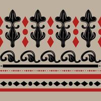 Abstract Magnificently Geometric Fleur de lis Elaborate Pattern with Delicate Modern Twist Design of Red Black Stripe Element on Beige Tan Background. All Beautiful Decoration as Tiles Handicraft Lace vector